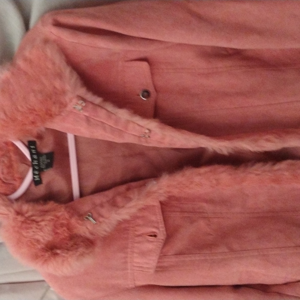 y2k peach fur suede jacket
